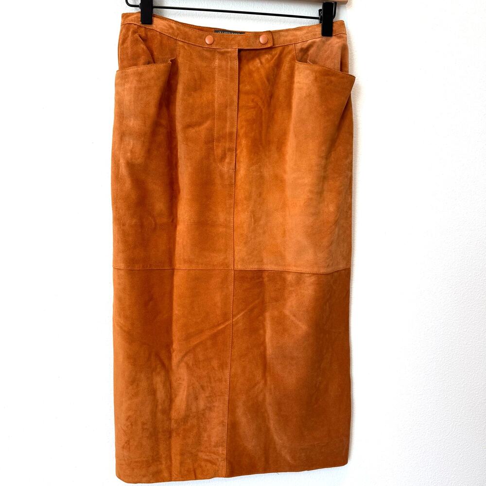 Vintage 90's Classiques Entier Cognac Suede Midi Skirt - Boho Western Career